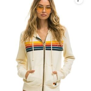 Aviator Nation Cream Hoodie with Multicolor Stripes VINTAGE WHITE LIKE NEW